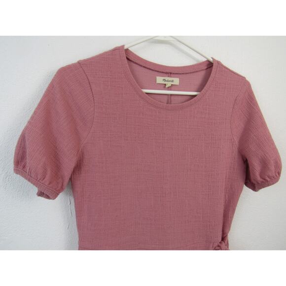 Madewell XS Crosshatch Puff-Sleeve Faux-Wrap Mini Dress Weathered Berry Pink - Picture 4 of 7